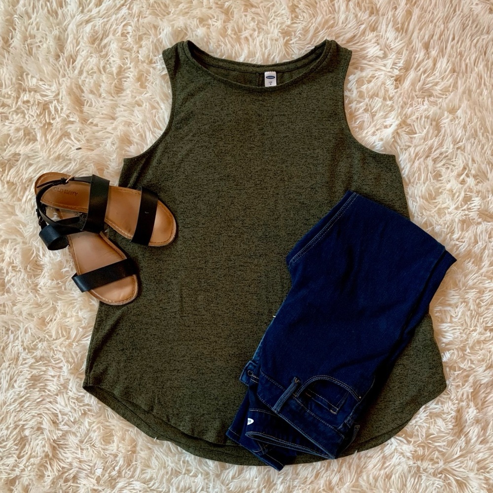 Olive Green Black Speckles Soft Long Tank